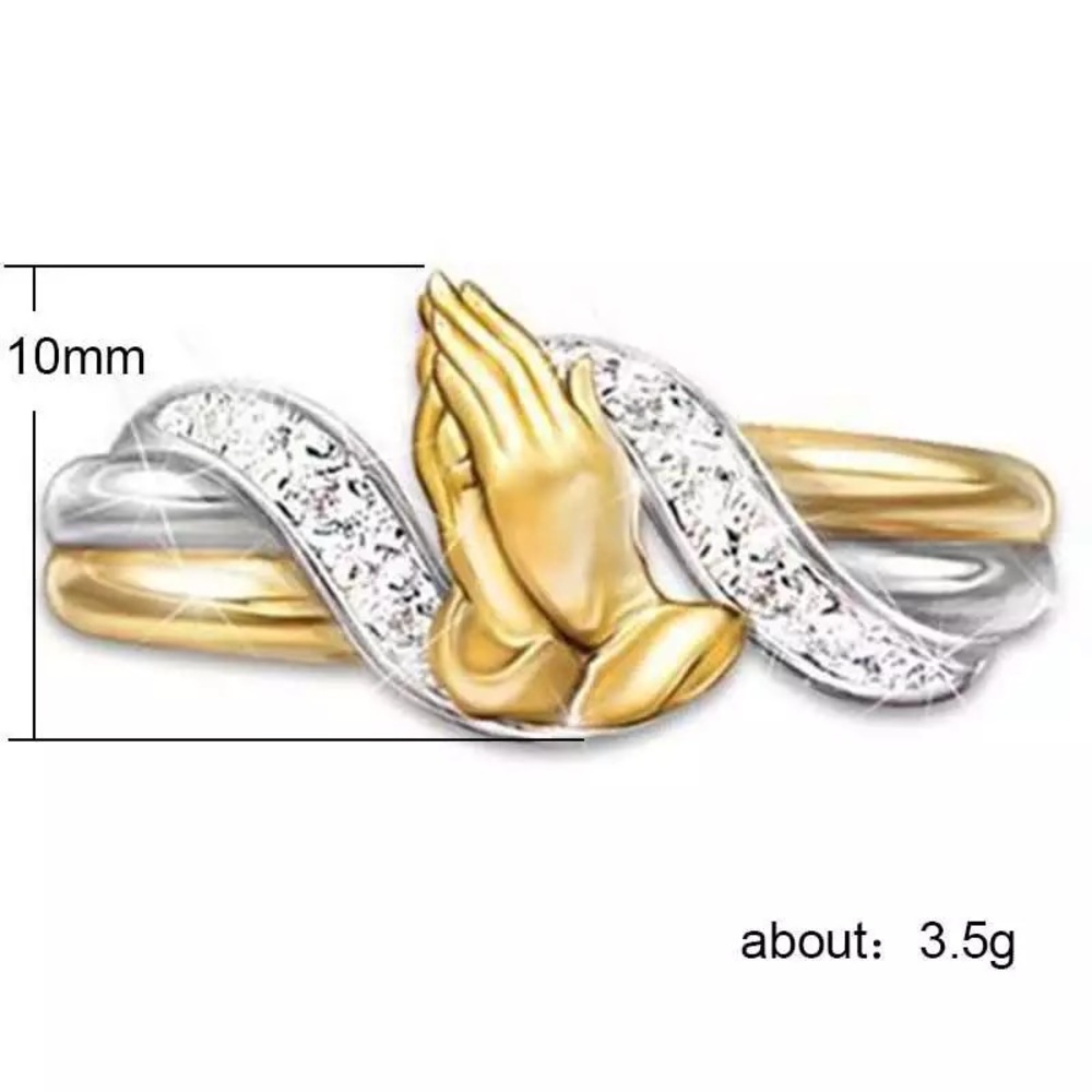New Prayer Hands Two Tone 925 Silver Ring - Picture 2 of 3